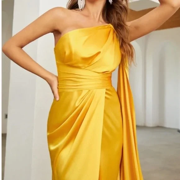 Luxe Pink One shoulder Party Formal Evening Prom Satin Wedding dre… - Picture 14 of 16